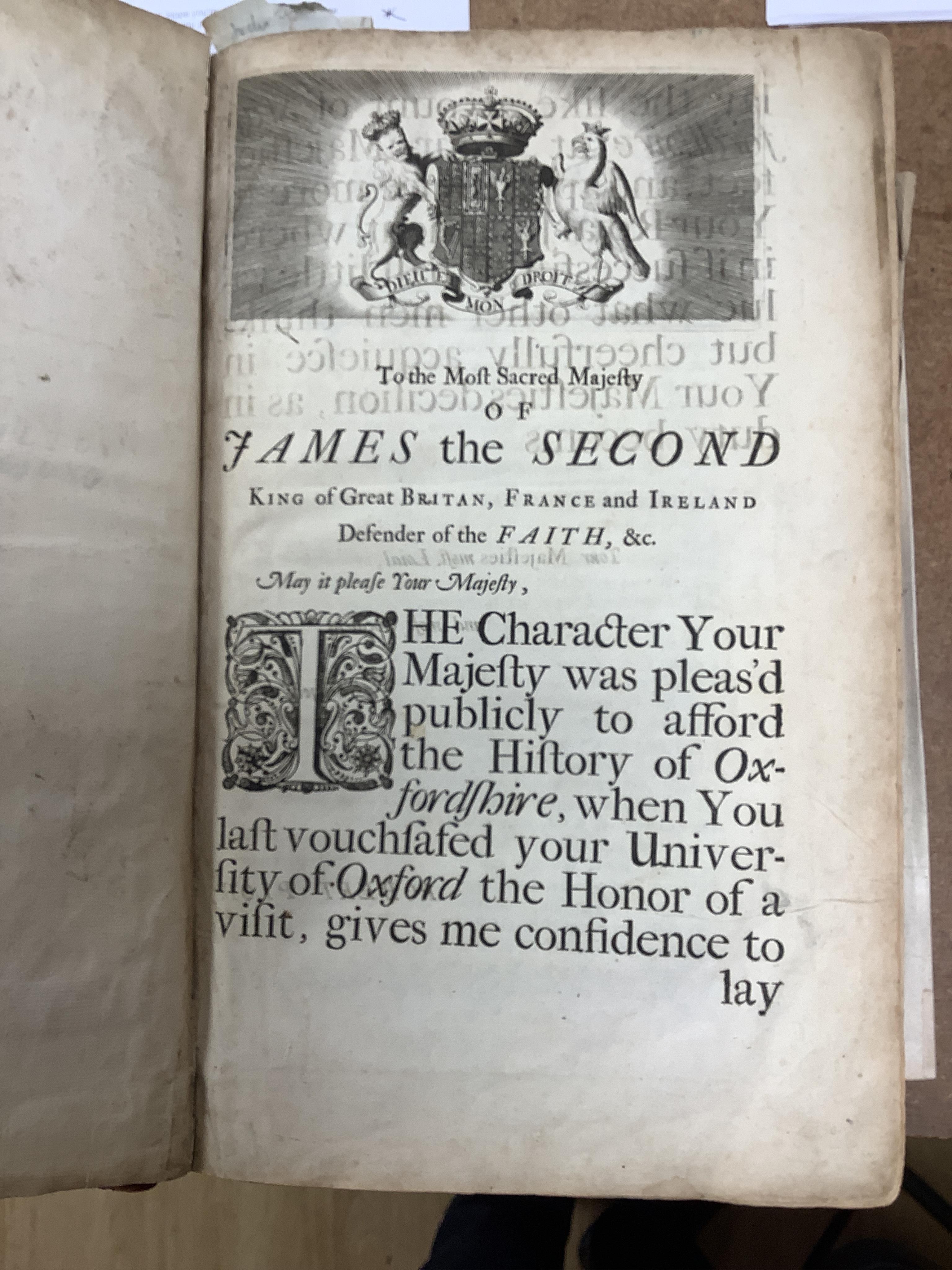 Plot, Robert, the natural history of Staffordshire. Engraved plates, old leather, folio. Oxford, 1686 and other books, mostly leather bound